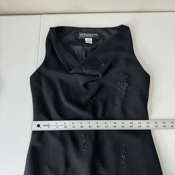 Vintage Jones New York Womens Dress 4 Black Cowl Beaded Crepe Gown Formal Prom - Picture 8 of 13